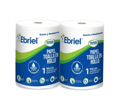 PAPEL TOALLA EN ROLLO 100% CELULOSA 200 MT C/ROLLO PACK X 2  EMBOLSADO POR UNIDAD